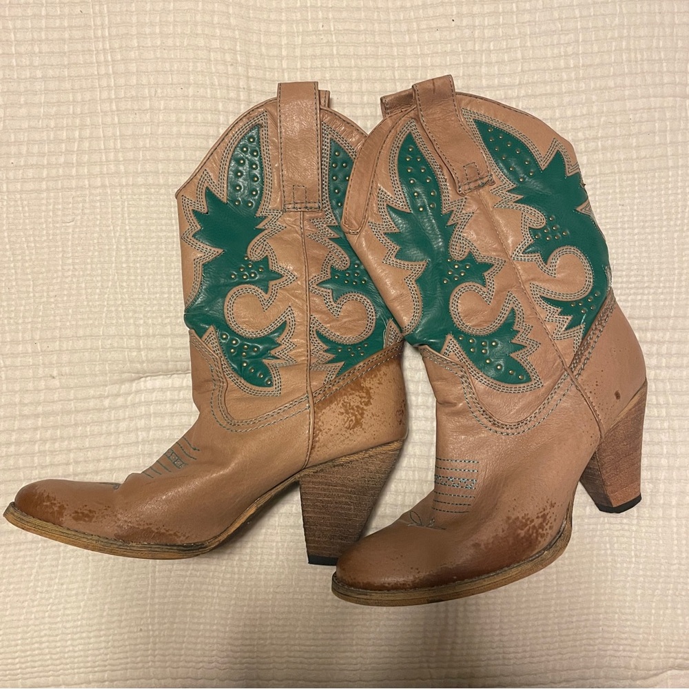 Brown Leather Heeled Cowboy Boots
